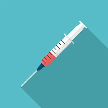 Syringe icon with long shadow. Flat design style. Stock Illustration