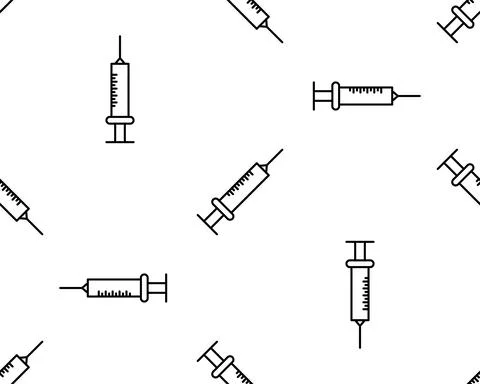 Syringe Icon Seamless Pattern Vector Art Illustration. Syringe outline icon i Illustrazione stock