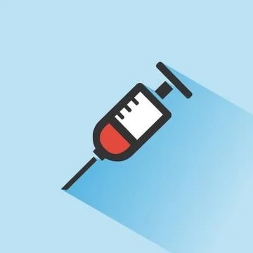 Syringe icon with shadow on a blue background. Medicine color icon Stock Illustration