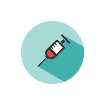 Syringe icon with shadow on a green circle. Medicine color icon Stock Illustration