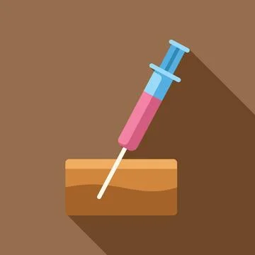 Syringe injecting substance into block of soil for science experiment Stock Illustration