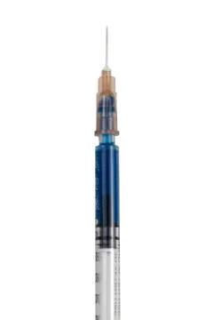 A syringe with an injection solution isolated on white background Stock Photos