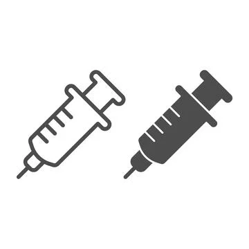 Syringe line and solid icon, animal hospital concept, vaccination sign on white 스톡 일러스트