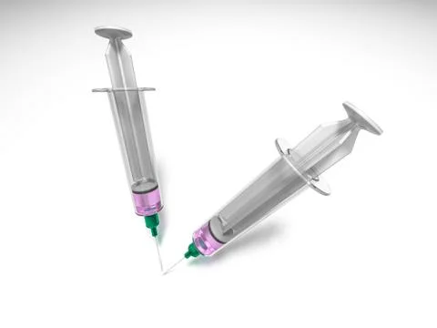 Syringe with liquid isolated on white background. 3D Stock Illustration