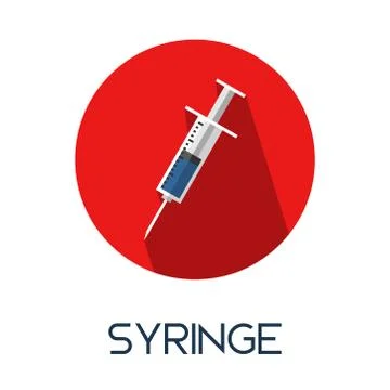 Syringe long shadow flat style medic icon illustration Stock Illustration