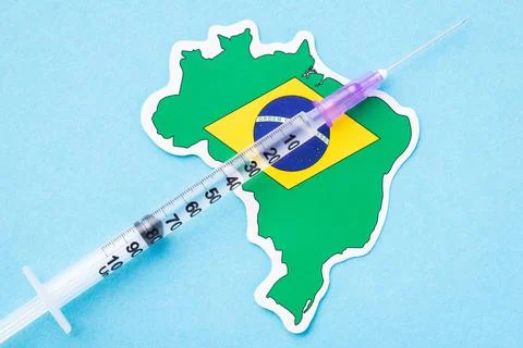 Syringe on map of Brazil Stock Photos