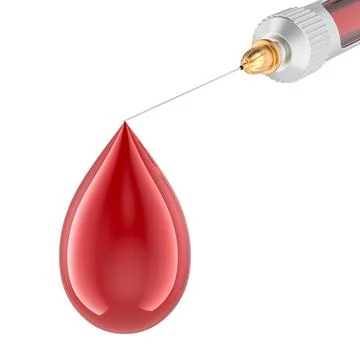 Syringe needle with blood drop. 3D rendering Stock Illustration
