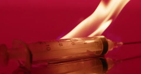 Syringe needle on fire, Red Abstract background. Vaccine, dangerous, biohazard Stock-Footage 150954008