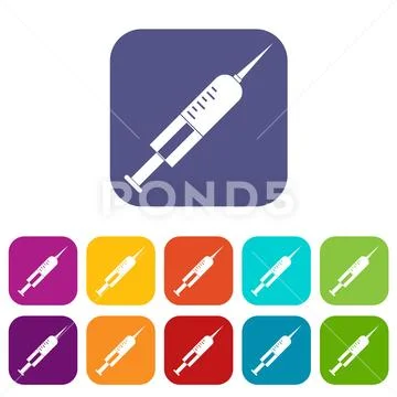 Syringe with needle icons set flat: Royalty Free #77305726