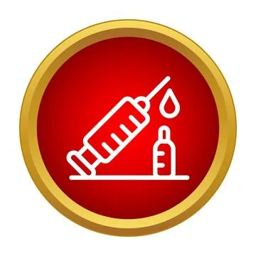 Syringe preparing vaccine in red circular icon Stock Illustration