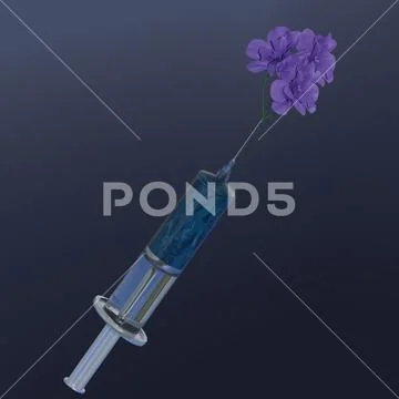 Syringe with purple flowers creative concept PSD Template
