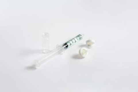 Syringe with Sample Solution, Syringe Filters, and Glass Vial for Laborator.. Stock Photos