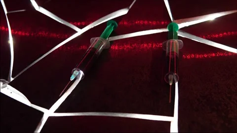 Syringe, smoke, mirror, scissors, stone Stock Footage 164916405