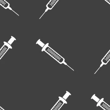 Syringe web icon. flat design. Seamless gray pattern. Stock Illustration