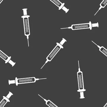 Syringe web icon. flat design. Seamless gray pattern. Stock Illustration