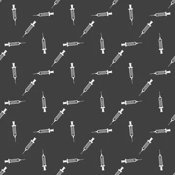 Syringe web icon. flat design. Seamless gray pattern. 스톡 일러스트