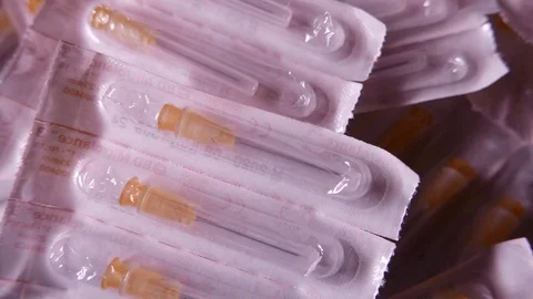 Syringes closeup. 4K UHD Stock Footage 73021101