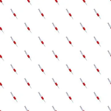 Syringes with red liquid forming repeating medical pattern Stock Illustration