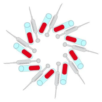Syringes with test- tubes in ring Stock Illustration