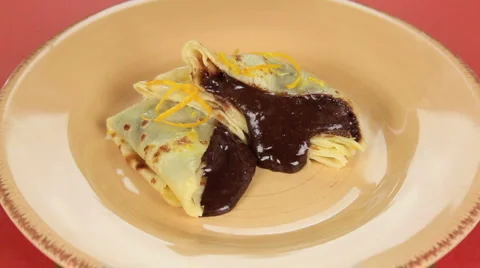 Syrup Chocolate Crepes Stock Footage 1046233