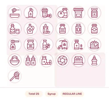 Syrup Vector Icon Library with 25 Regular Line 128x128 Pixel Optimized Design Stock Illustration