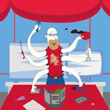 Sysadmin repairing computer, computer technician Stock Illustration