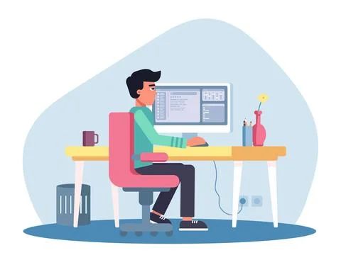 Sysadmine computer programmer working at computer 库存插图