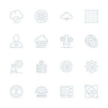 System 128x128 Vector Icon Pack with 16 Thin Line Editable Elements 스톡 일러스트