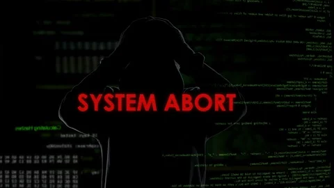 System abort warning message on screen, unsuccessful hacking attempt on server Stock Footage 84517662