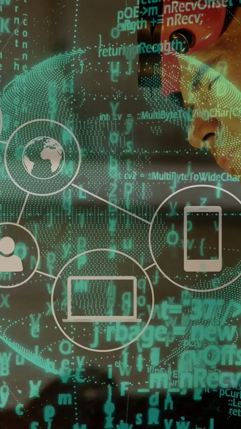 System activating 3D globe, technician observing as icons forming network for Stock Footage 332734628