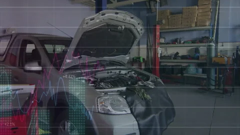 System activating diagnostic overlay scanning pickup truck engine performance Stock Footage 312018159