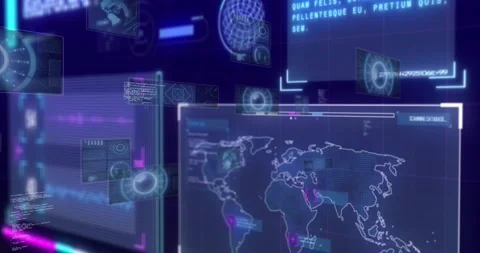 System activating, holo map appearing as panels sliding and markers pulsing, Stock Footage 329870129