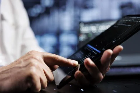 System admin coding in data center Stock Photos