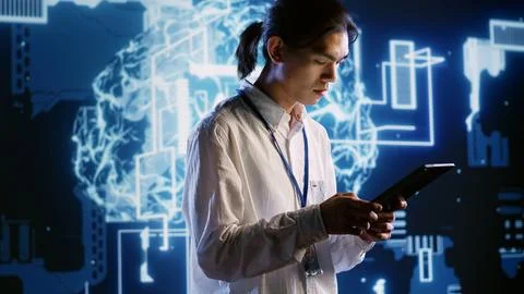 System admin develops AI neural network 写真素材