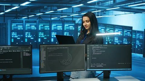 System admin working in computer network security data center Stock Photos