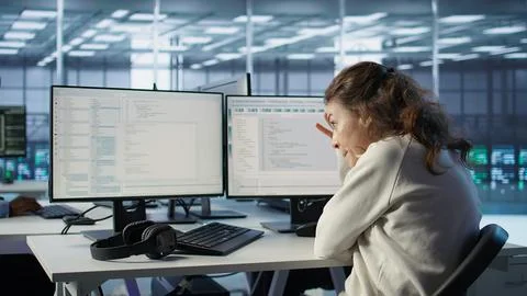 System admin working in computer network security data center Stock Photos