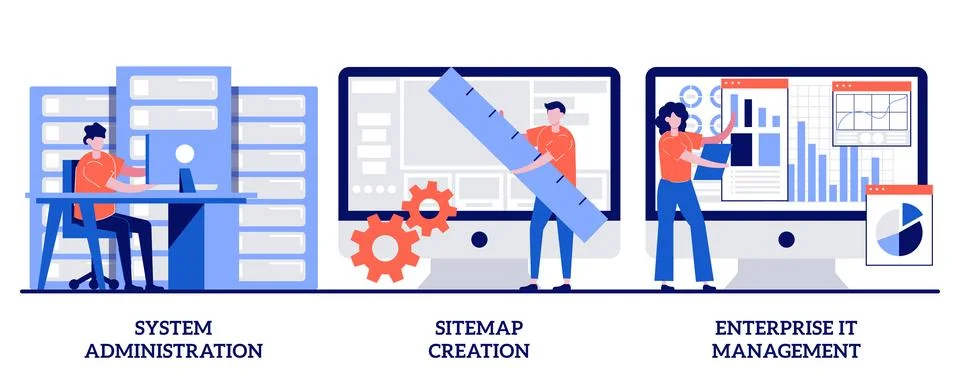 System administration, sitemap creation, enterprise it management concept w.. Stock Illustration