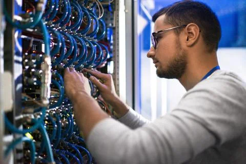System Administrator Checking Servers 스톡 사진