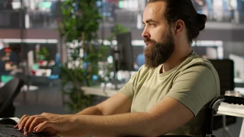 System administrator with disability training machine learning models Stock Footage 318160890