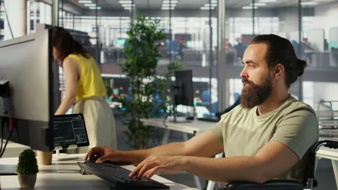 System administrator with disability training machine learning models 스톡 동영상 318236265