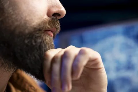 System administrator doing AI neural networks checkup, close up on face 스톡 사진