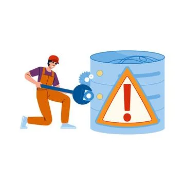 System administrator fixing database error using wrench and gears 스톡 일러스트