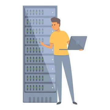 System administrator icon cartoon vector. Computer server 库存插图