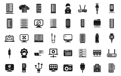 System administrator icons set simple vector. Server data Stock Illustration