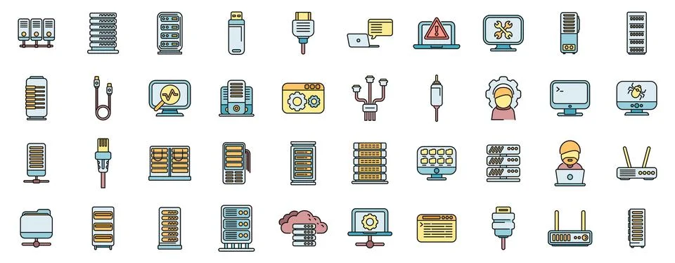 System administrator icons set vector color line Stock Illustration