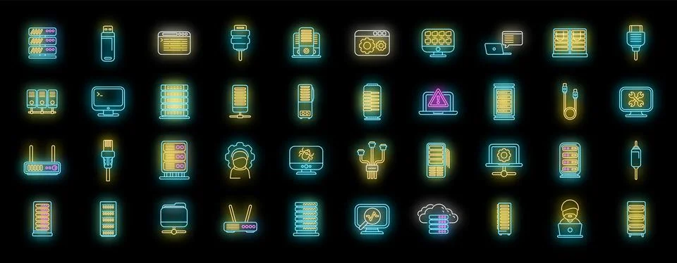 System administrator icons set vector neon Stock Illustration