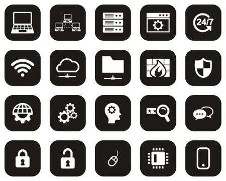 System Administrator Icons White On Black Flat Design Set Big Stock Illustration