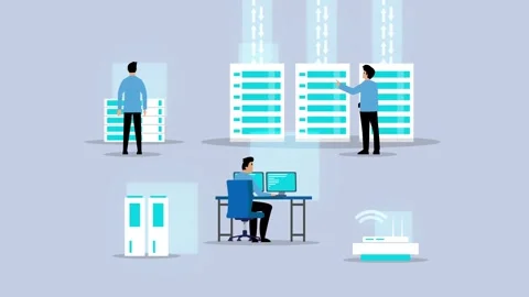 System administrator up keeping server, adjusting network, PC hardware cart.. Stock Footage 276154778
