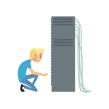 System administrator or network engineer working in data center, network Stock Illustration