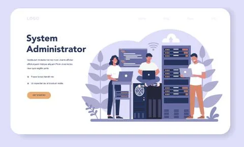 System administrator. People working on computer and doing Illustrazione stock
